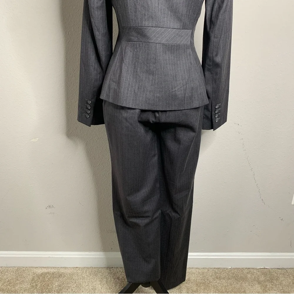 LOFT Gray & Light Blue Pinstripe Two Piece Pantsuit Set